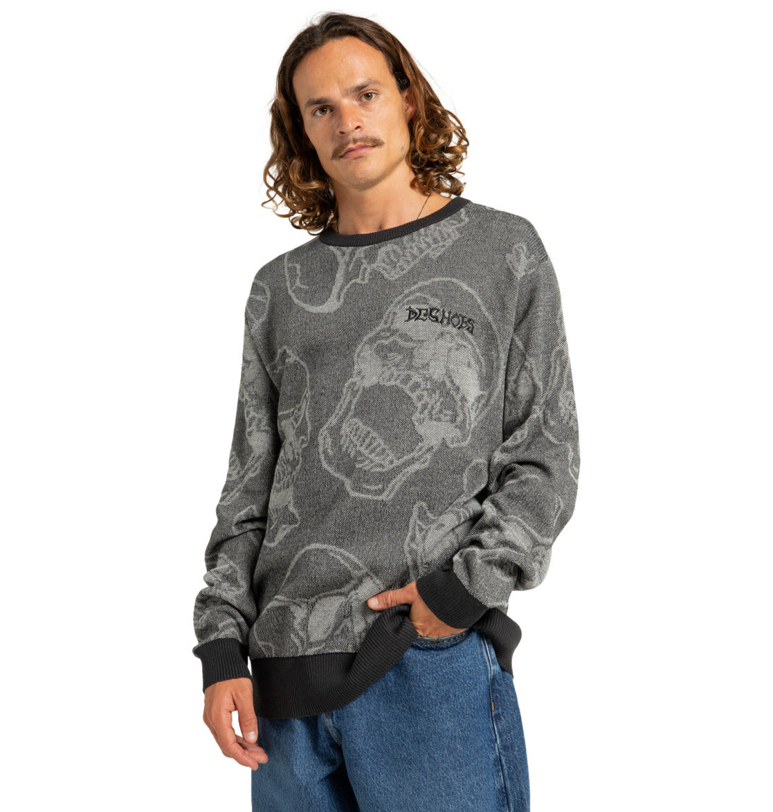 DC - FRACTURE CREWNECK - HEATHER SKULLY PRINT