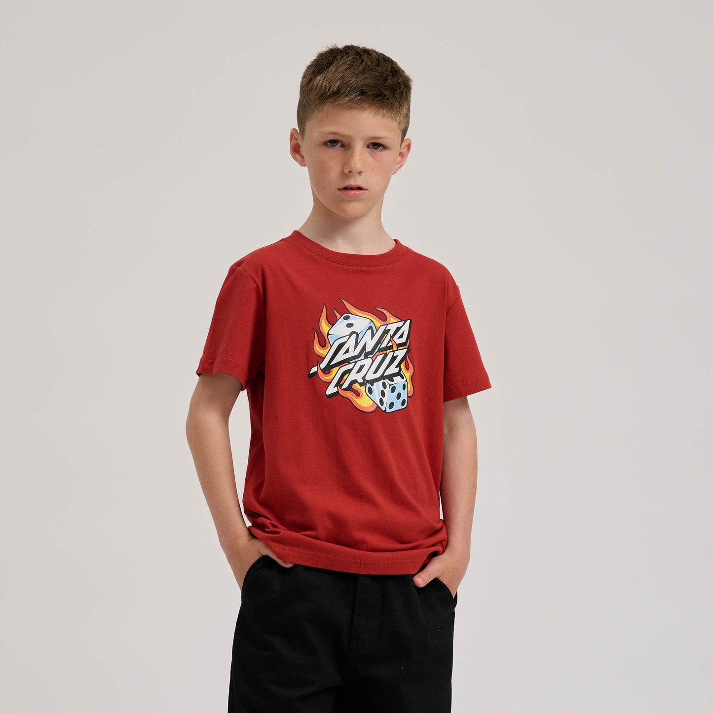 SANTA CRUZ - YOUTH FLAMING DICE DOT TEE - DARK RUST