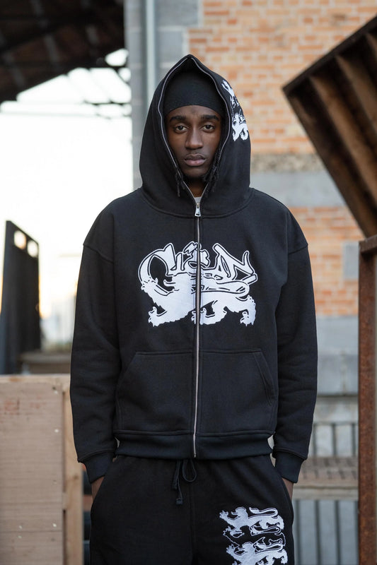 KEEP IT CLEAN - FEARED LION FULL ZIP HOOD - BLACK/WHITE