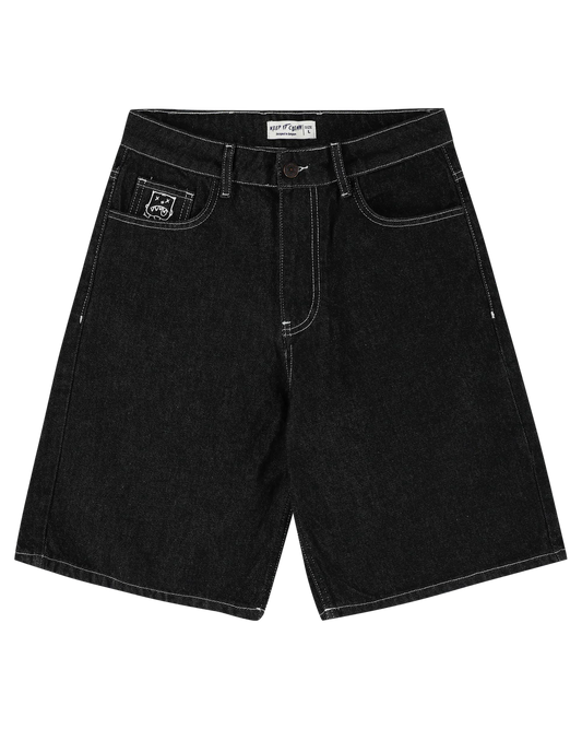 KEEP IT CLEAN - LOOSE SHORT EMBROIDERED - BLACK