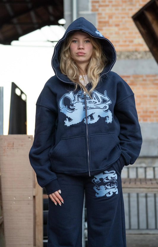 KEEP IT CLEAN - FEARED LION FULL ZIP HOOD - NAVY/BABY BLUE