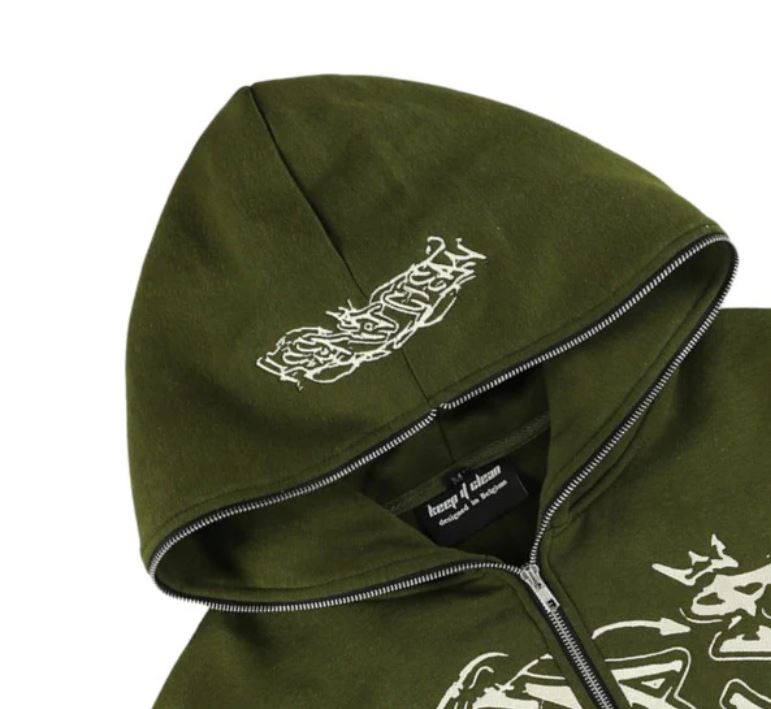 KEEP IT CLEAN - SIXT CIRLCE ZIP HOOD - MOSS GREEN