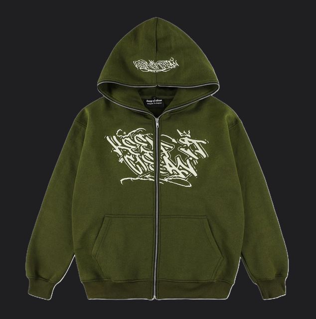 KEEP IT CLEAN - SIXT CIRLCE ZIP HOOD - MOSS GREEN