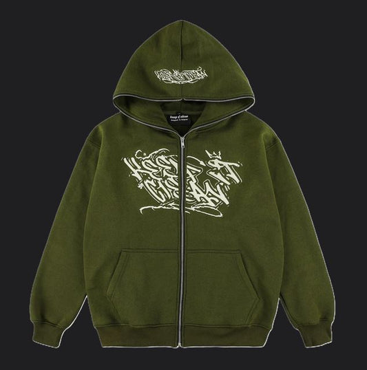 KEEP IT CLEAN - SIXT CIRLCE ZIP HOOD - MOSS GREEN