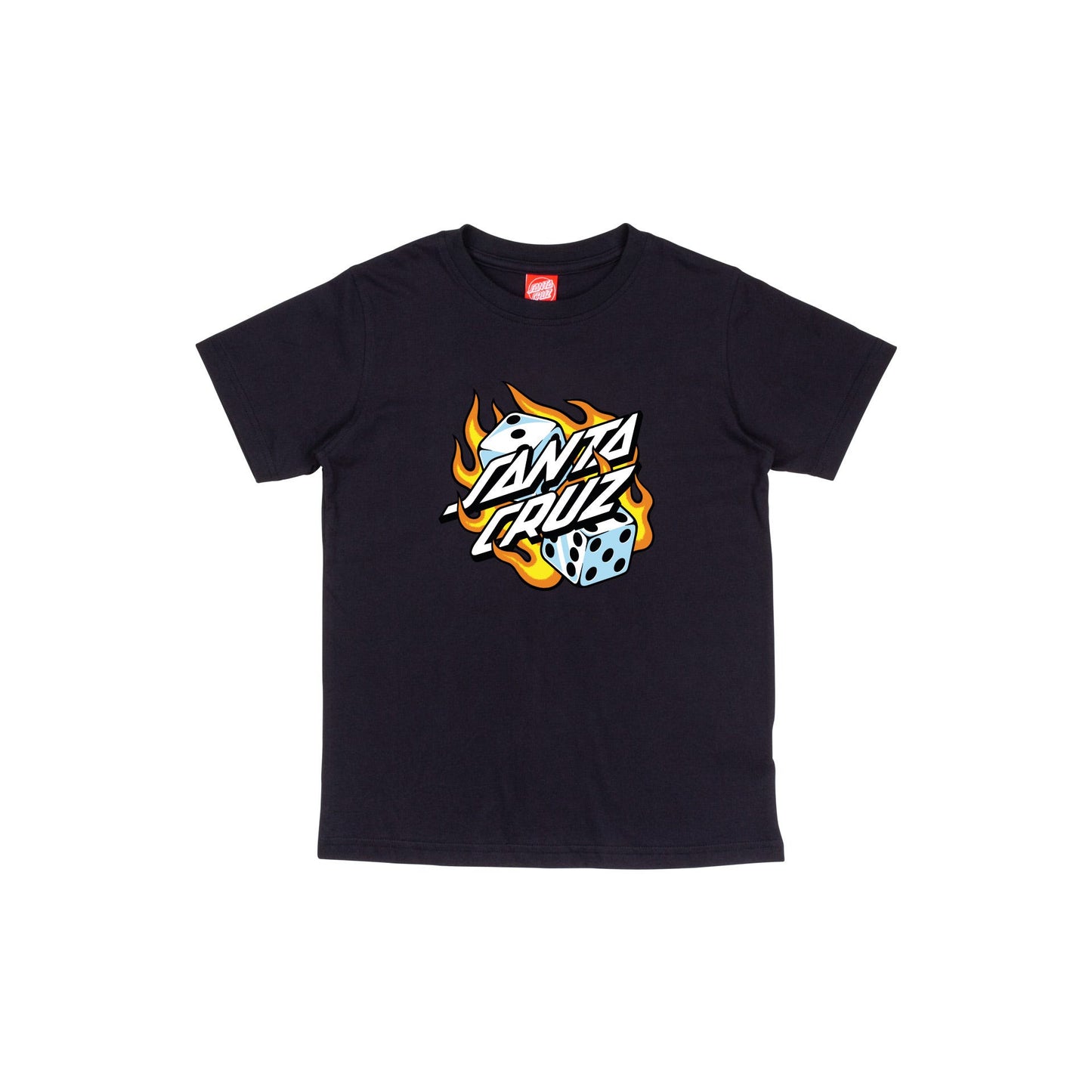 SANTA CRUZ - YOUTH FLAMING DICE DOT TEE - BLACK
