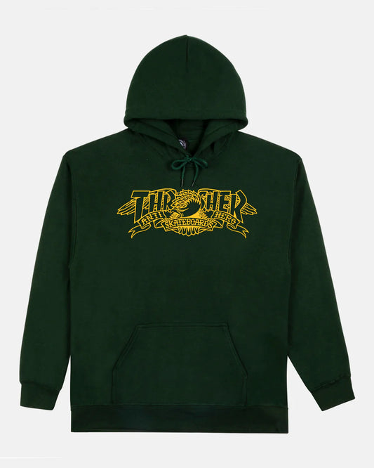 THRASHER X ANTI HERO - MAG BANNER HOOD - FOREST GREEN