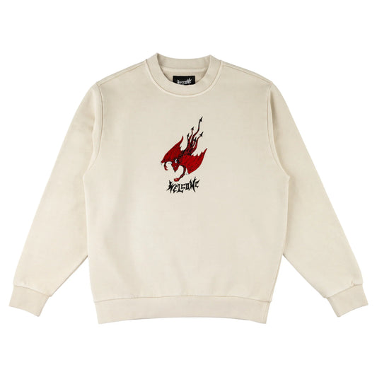 WELCOME - DIVER PIGMENT DYED EMBROIDERED CREWNECK - MOON