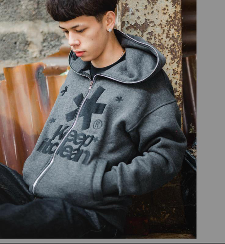 KEEP IT CLEAN - OPIUM FULL ZIPPER HOOD - CHARCOAL/BLACK