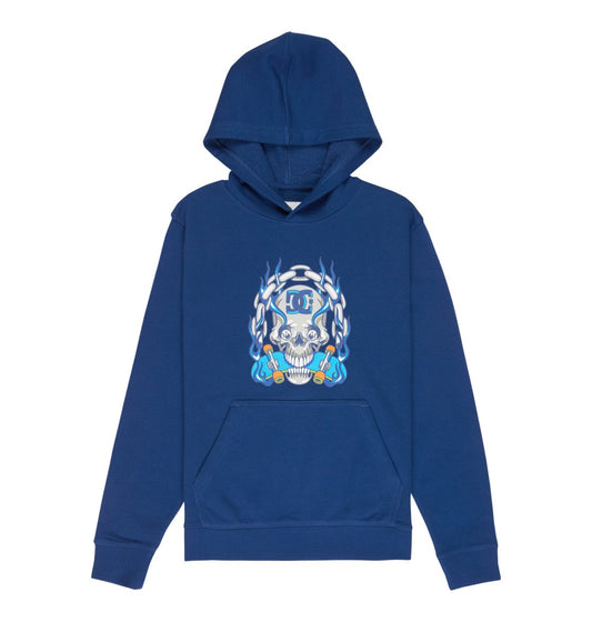 DC - BURNING SKULL YOUTH HOOD - ESTATE BLUE