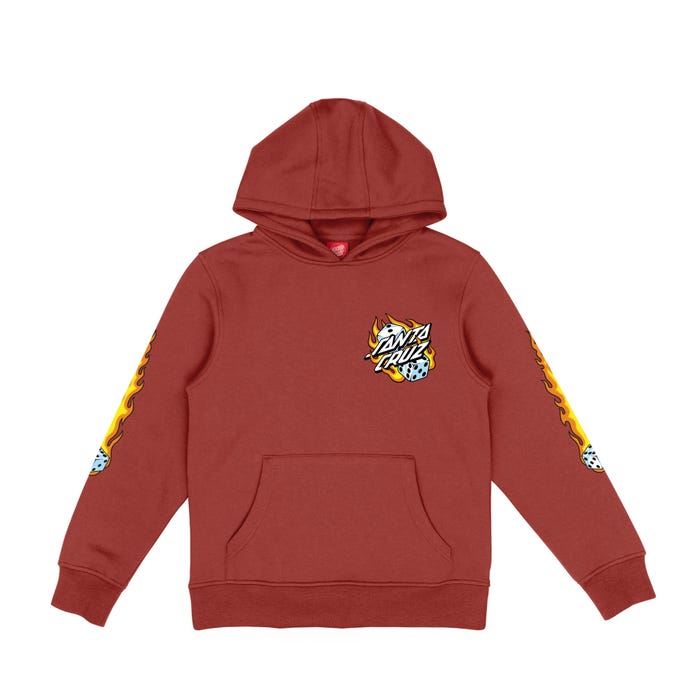 SANTA CRUZ - YOUTH FLAMING DICE DOT HOOD - DARK RUST