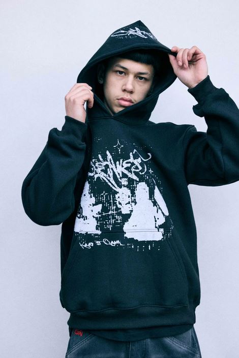 KEEP IT CLEAN - STATIC GRUNGE HOOD - BLACK