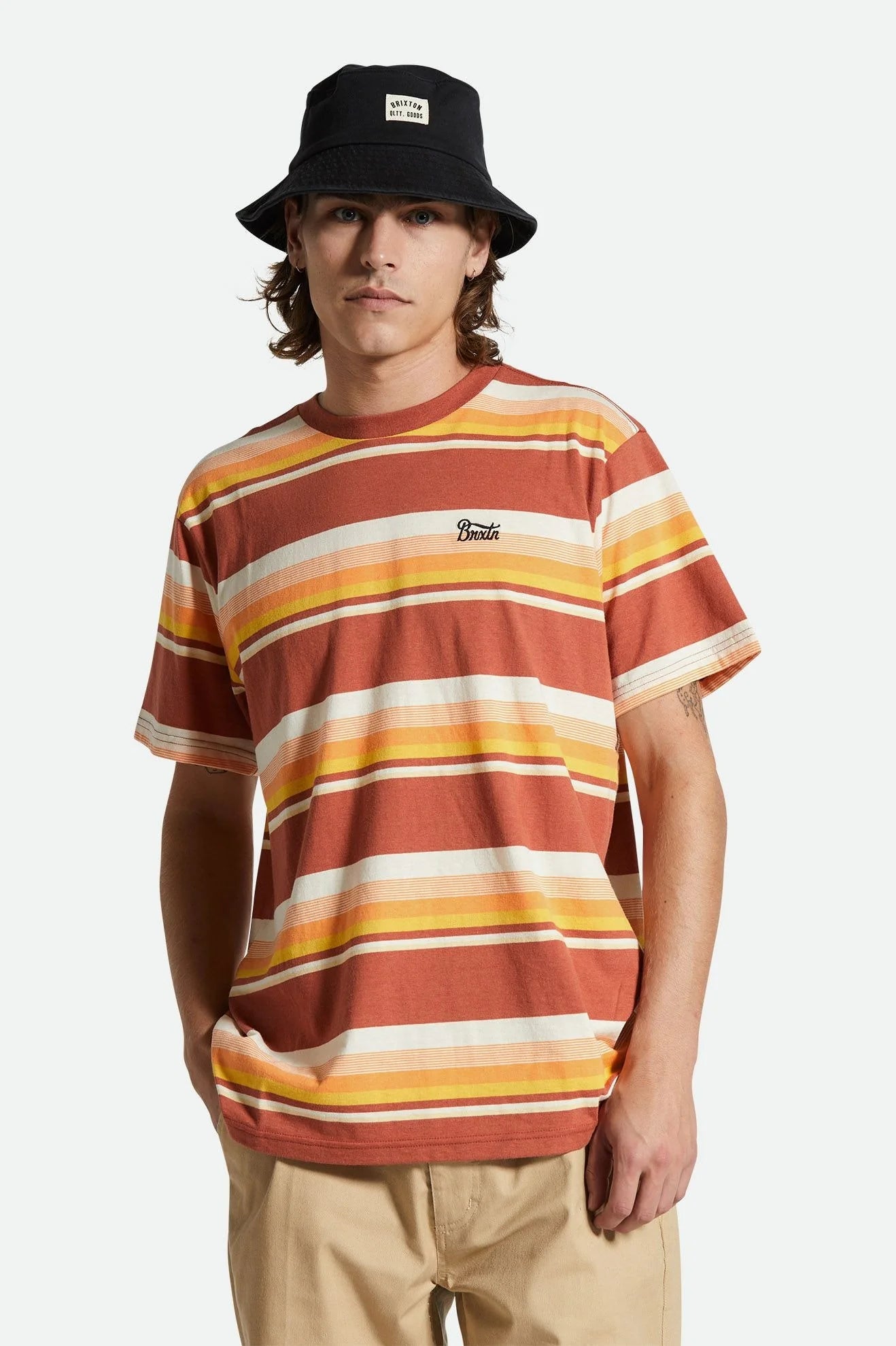 BRIXTON - HILT STITH S/S KNIT - TERRACOTTA/APRICOT/OFF WHITE