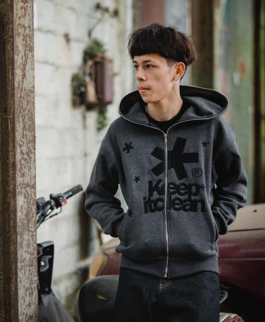 KEEP IT CLEAN - OPIUM FULL ZIPPER HOOD - CHARCOAL/BLACK