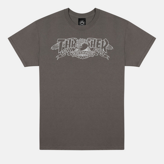 THRASHER X ANTI HERO - MAG BANNER TEE - CHARCOAL