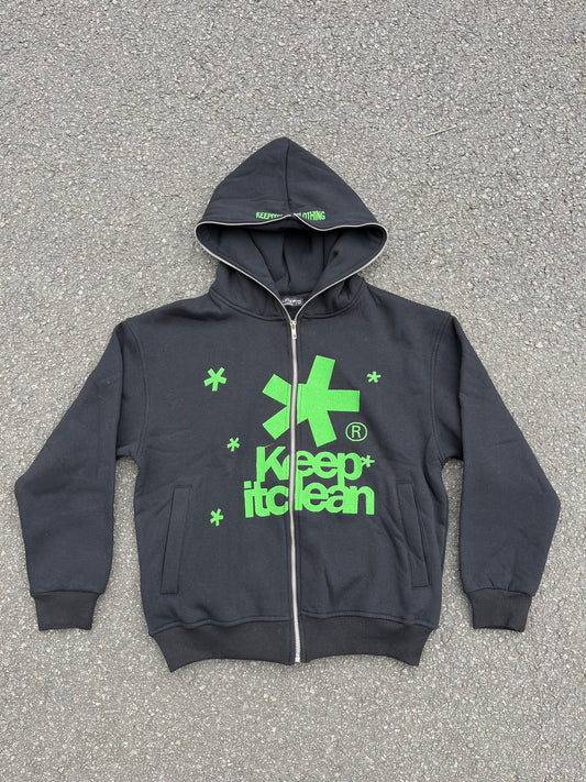 KEEP IT CLEAN - FULL ZIPPER HOOD - BLACK/GREEN