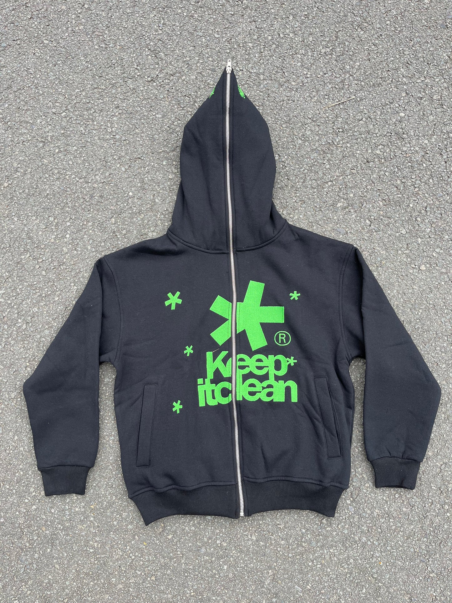 KEEP IT CLEAN - FULL ZIPPER HOOD - BLACK/GREEN