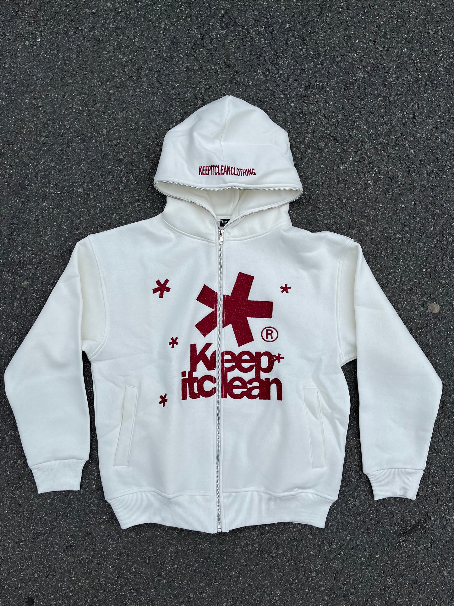 KEEP IT CLEAN - FULL ZIPPER HOOD - CREAM/BURGUNDY