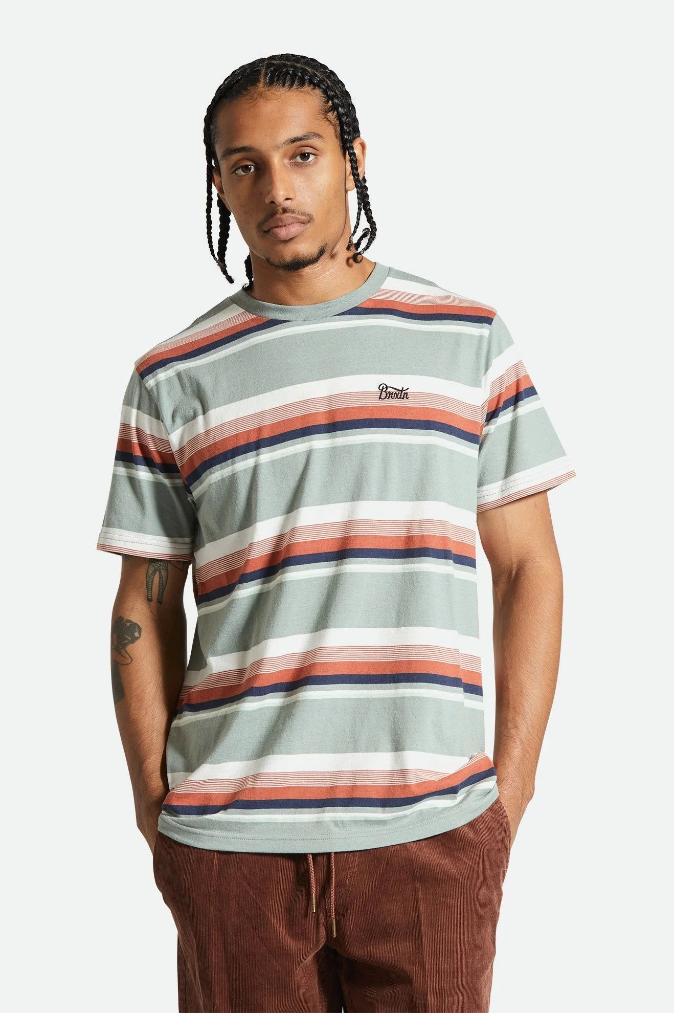 BRIXTON - HILT STITH S/S KNIT - CHINOIS GREEN/TERRACOTTA/OFF WHITE