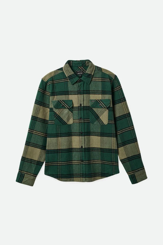 BRIXTON - BOWERY HEAVY WEIGHT L/S FLANNEL - PINE NEEDLE/OLIVE SURPLUS