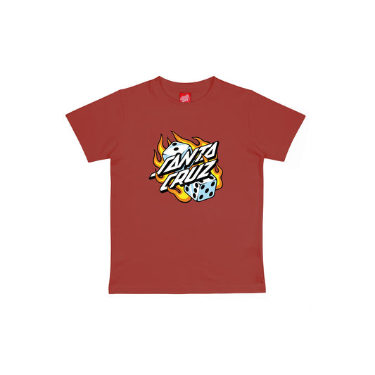 SANTA CRUZ - YOUTH FLAMING DICE DOT TEE - DARK RUST