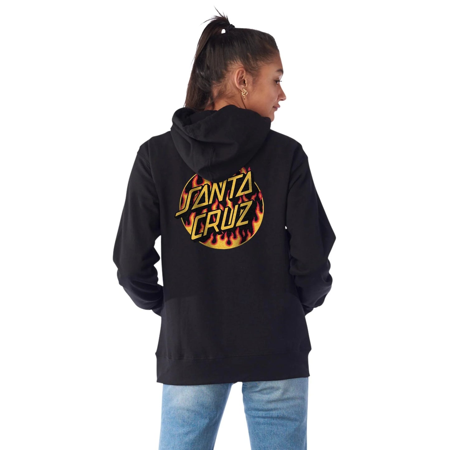 SANTA CRUZ x THRASHER - THRASHER FLAME DOT GIRL HOOD - BLACK
