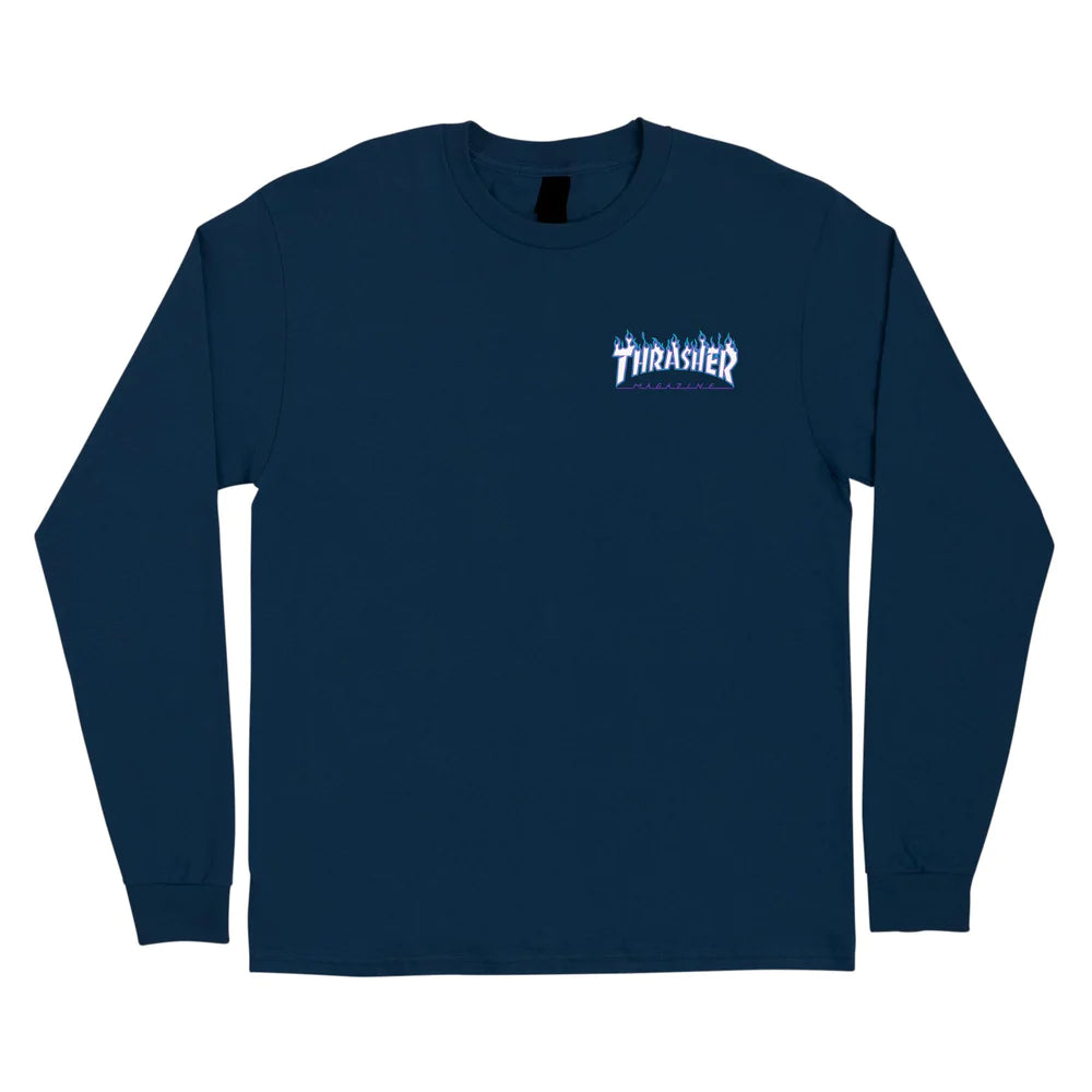 SANTA CRUZ x THRASHER - FLAME DOT LONGSLEEVE - NAVY