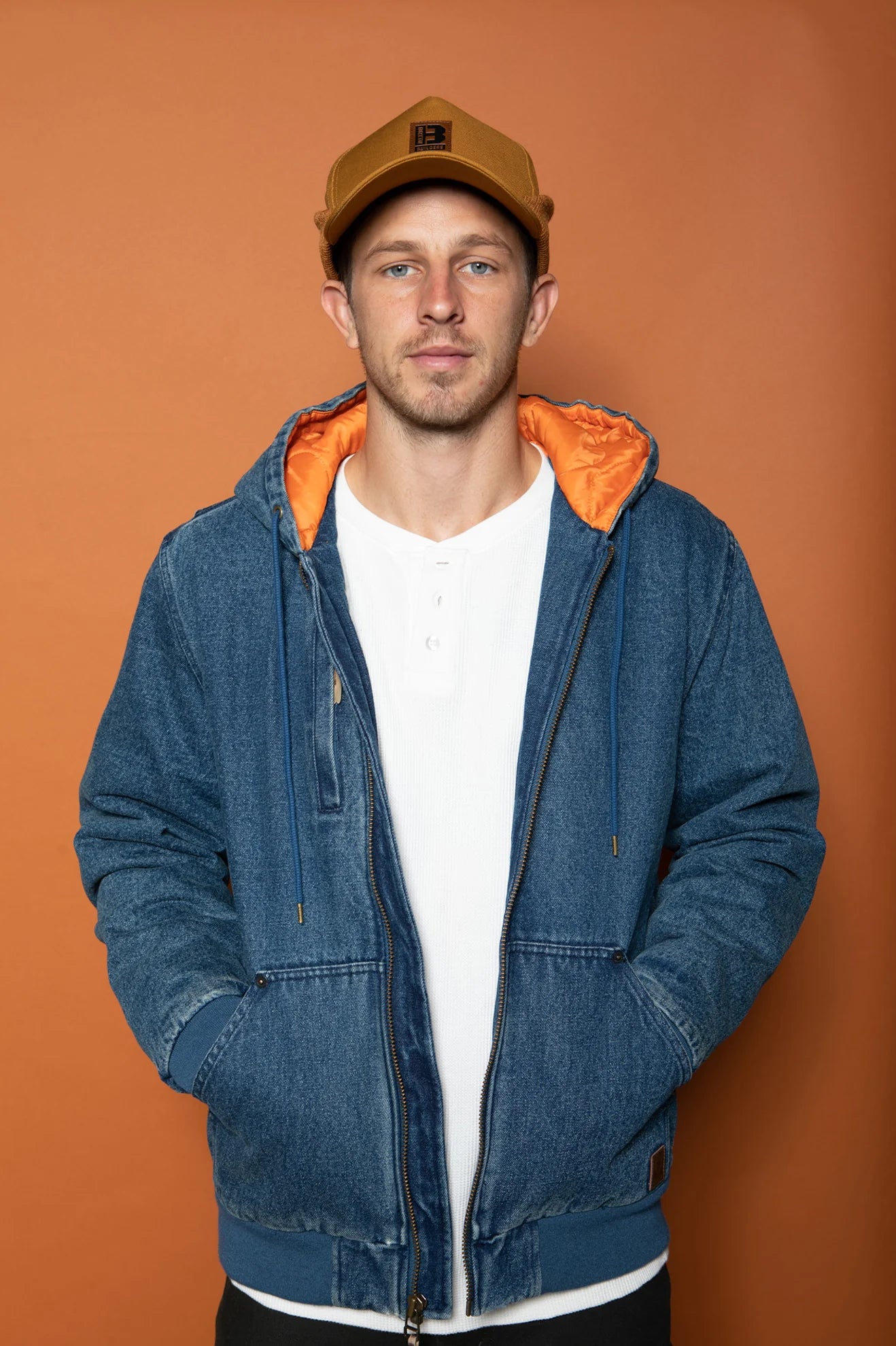 BRIXTON - BUILDERS ZIP HOOD JACKET - MEDIUM WASH INDIGO