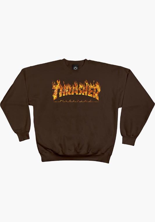 THRASHER - INFERNO CREWNECK - DARK CHOCOLATE