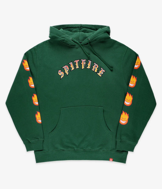 SPITFIRE - OLD E BIGHEAD FILL SLEEVE PULLOVER HOOD - DARK GREEN/GOLD/RED