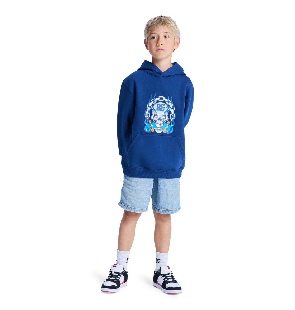 DC - BURNING SKULL YOUTH HOOD - ESTATE BLUE