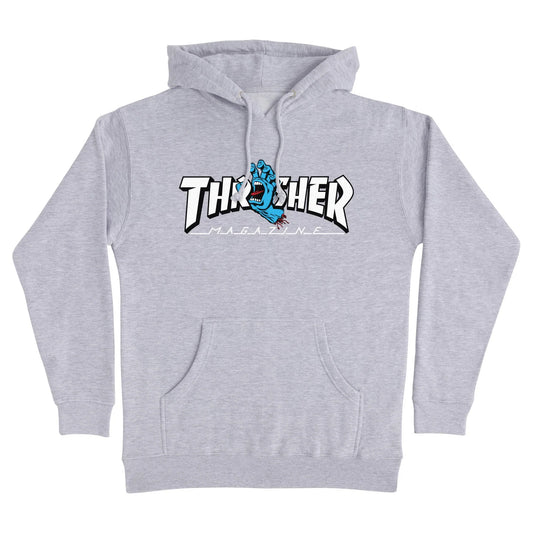 SANTA CRUZ x THRASHER - SCREAMING THRASHER LOGO HOOD - GREY HEATHER