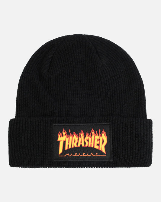 THRASHER - FLAME PATCH BEANIE - OS - BLACK