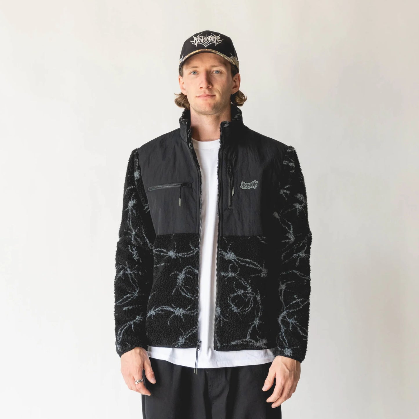 WELCOME - WIRE SHERPA FLEECE JACKET - BLACK