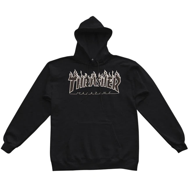 THRASHER - FLAME HOODED SWEAT - BLACK/BLACK