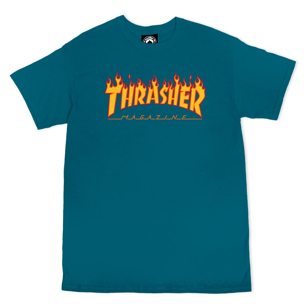 THRASHER - FLAME S/S TEE - GALAPAGOS BLUE