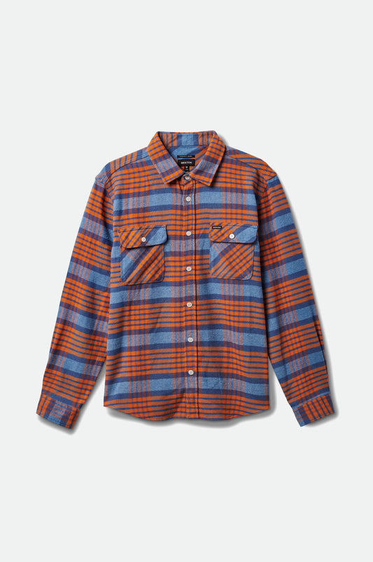 BRIXTON - BOWERY L/S FLANNEL - BLUE HEAVEN/PARADISE ORANGE