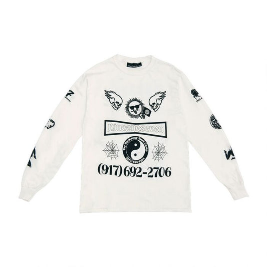 CALL ME 917 - COLLAGE WHITE L/S TEE - WHITE