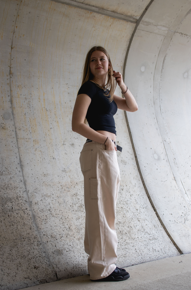 KEEP IT CLEAN - LOOSE PANTS - CREAM/BROWN