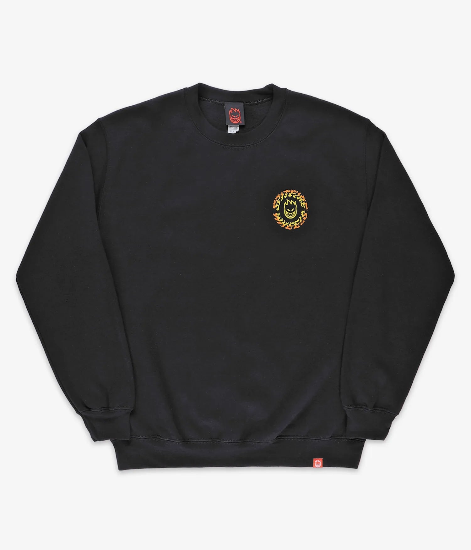 SPITFIRE TORCHED SCRIPT PULLOVER CREWNECK BLACK YELLOW ORANGE Marcel Skateshop