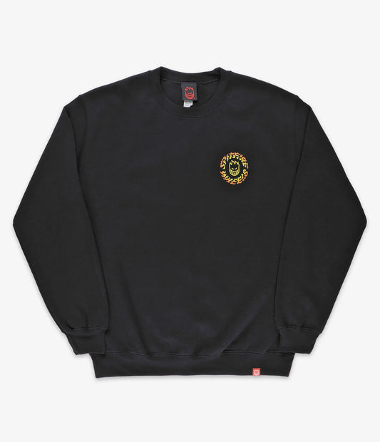 SPITFIRE - TORCHED SCRIPT PULLOVER CREWNECK - BLACK/YELLOW/ORANGE