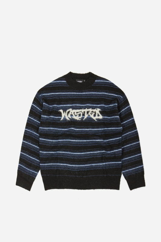 WASTED PARIS - FUZZY STRIPES SAVAGE SWEATER - NIGHT BLUE/BLACK