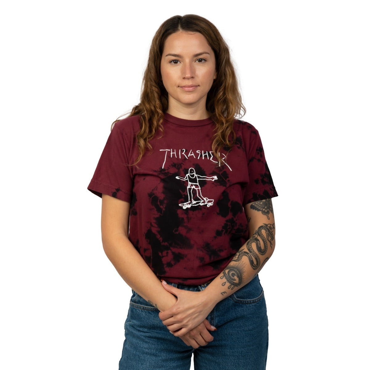 THRASHER - GIRLS GONZ LOGO TIE-DYE TEE - BURGUNDY