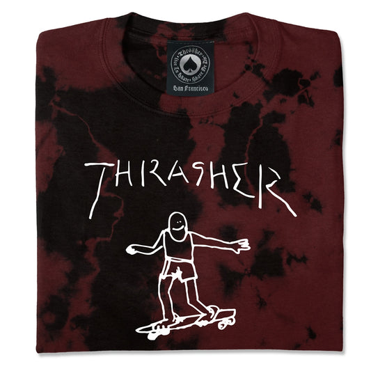 THRASHER - GIRLS GONZ LOGO TIE-DYE TEE - BURGUNDY