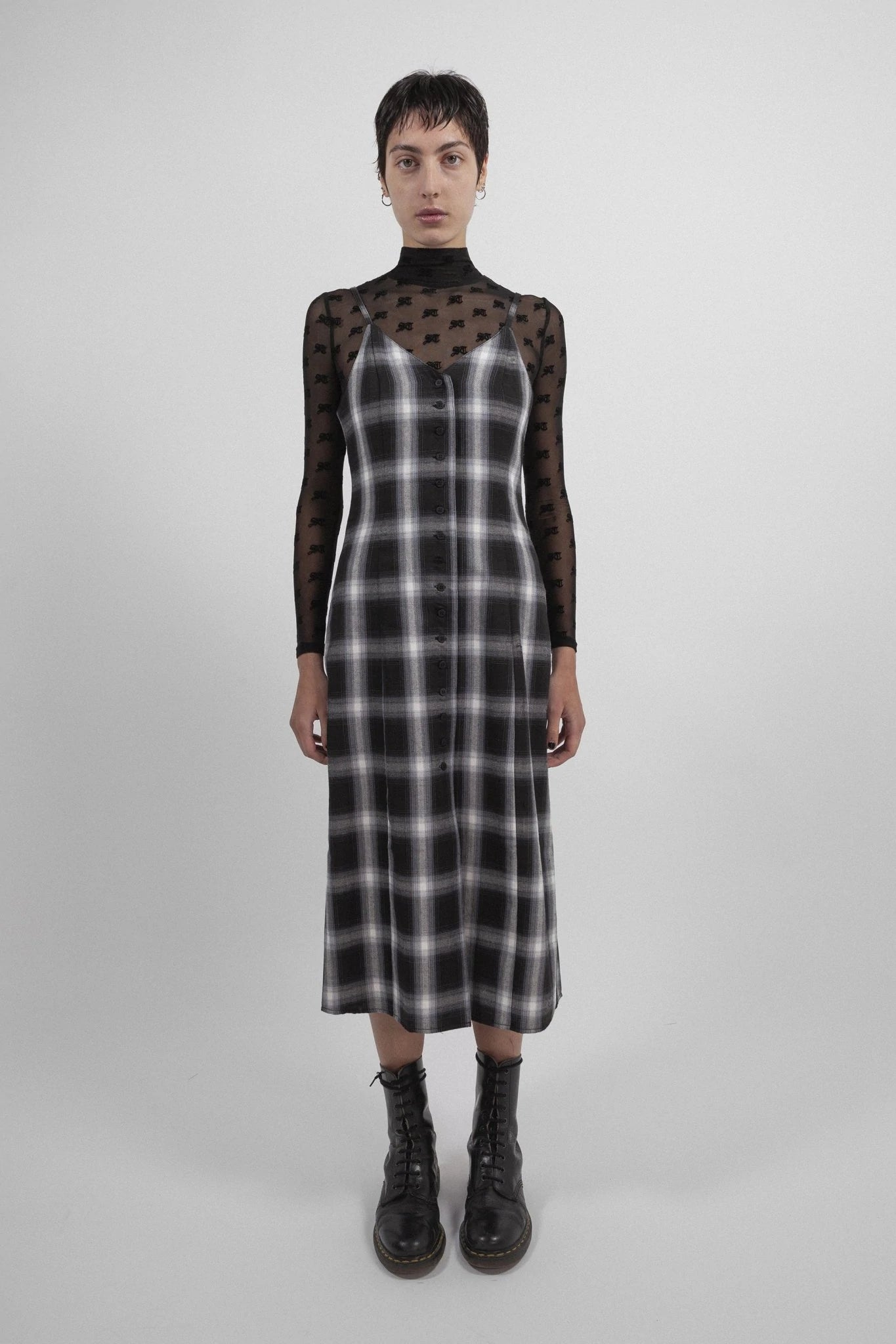 WASTEP PARIS - WM - MILANO DRESS SHADOW PLAID - BLACK/BLUE/WHITE