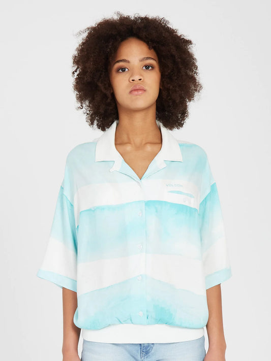VOLCOM - STAY STRIPES WOVEN SS - PALE AQUA