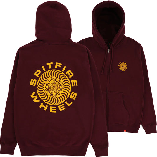 SPITFIRE - CLASSIC 87' SWIRL HOODED ZIP UP HOODIE - MAROON/GOLD
