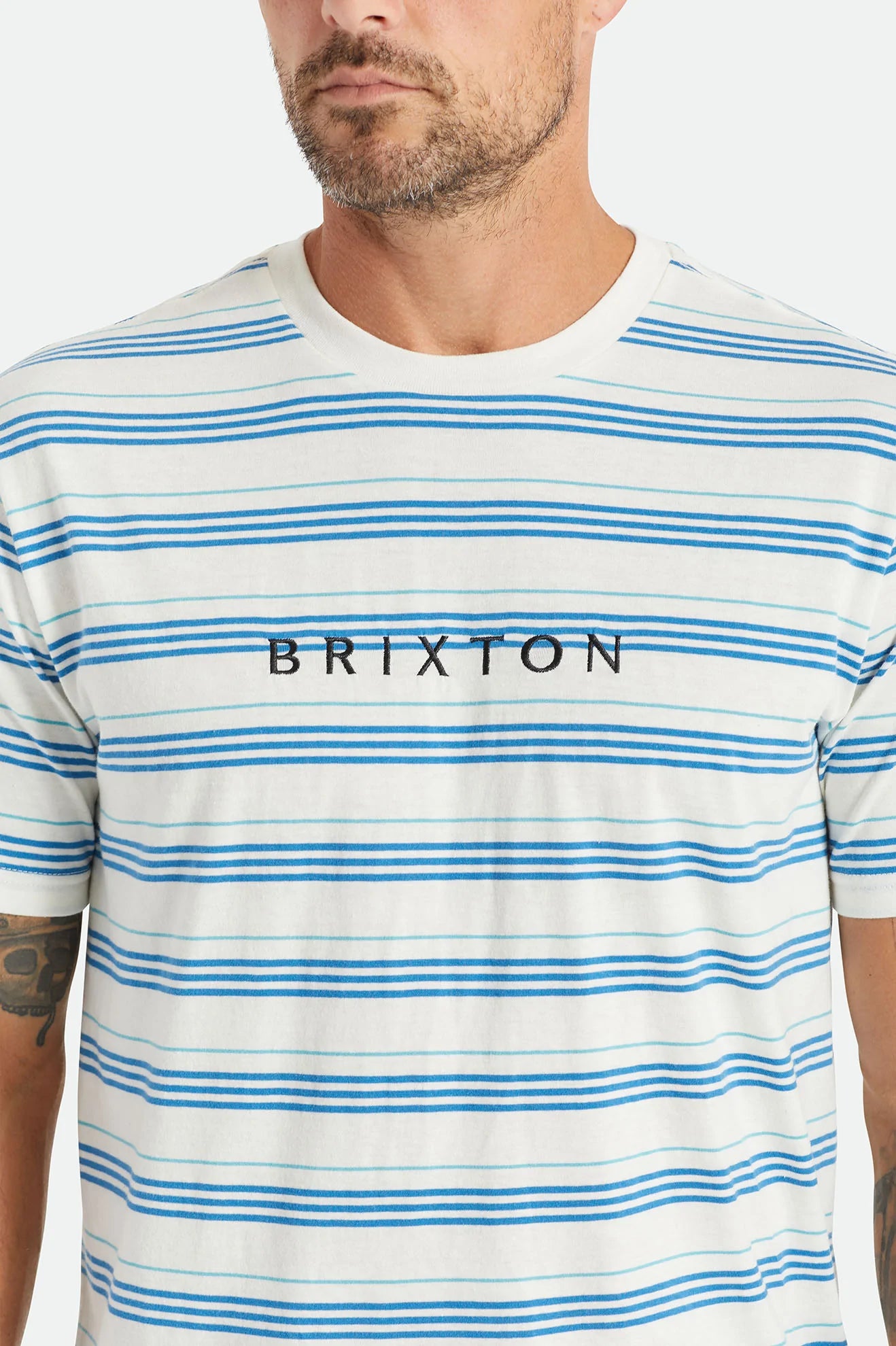 BRIXTON - HILT ALPHA LINE S/S KNIT - OFF WHITE/SKY BLUE/TEAL