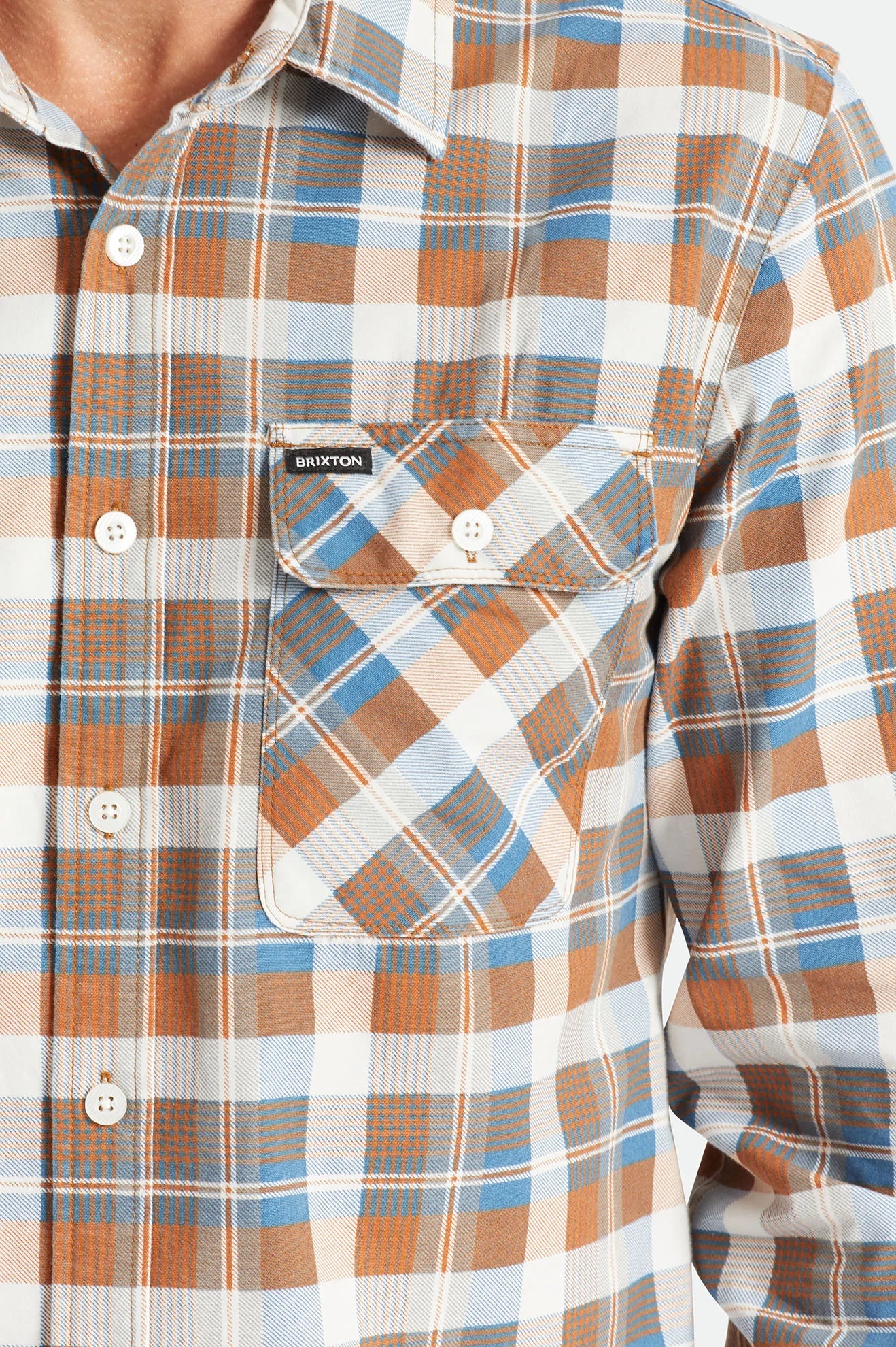 BRIXTON - BOWERY SUMMER WEIGHT L/S WVN - BLUE/ORANGE