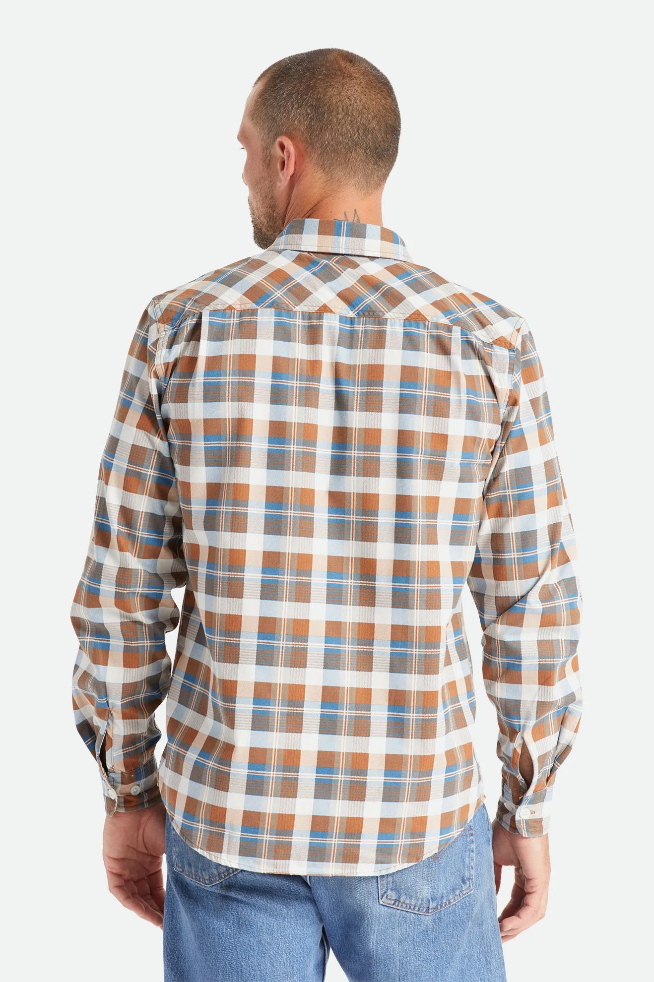 BRIXTON - BOWERY SUMMER WEIGHT L/S WVN - BLUE/ORANGE