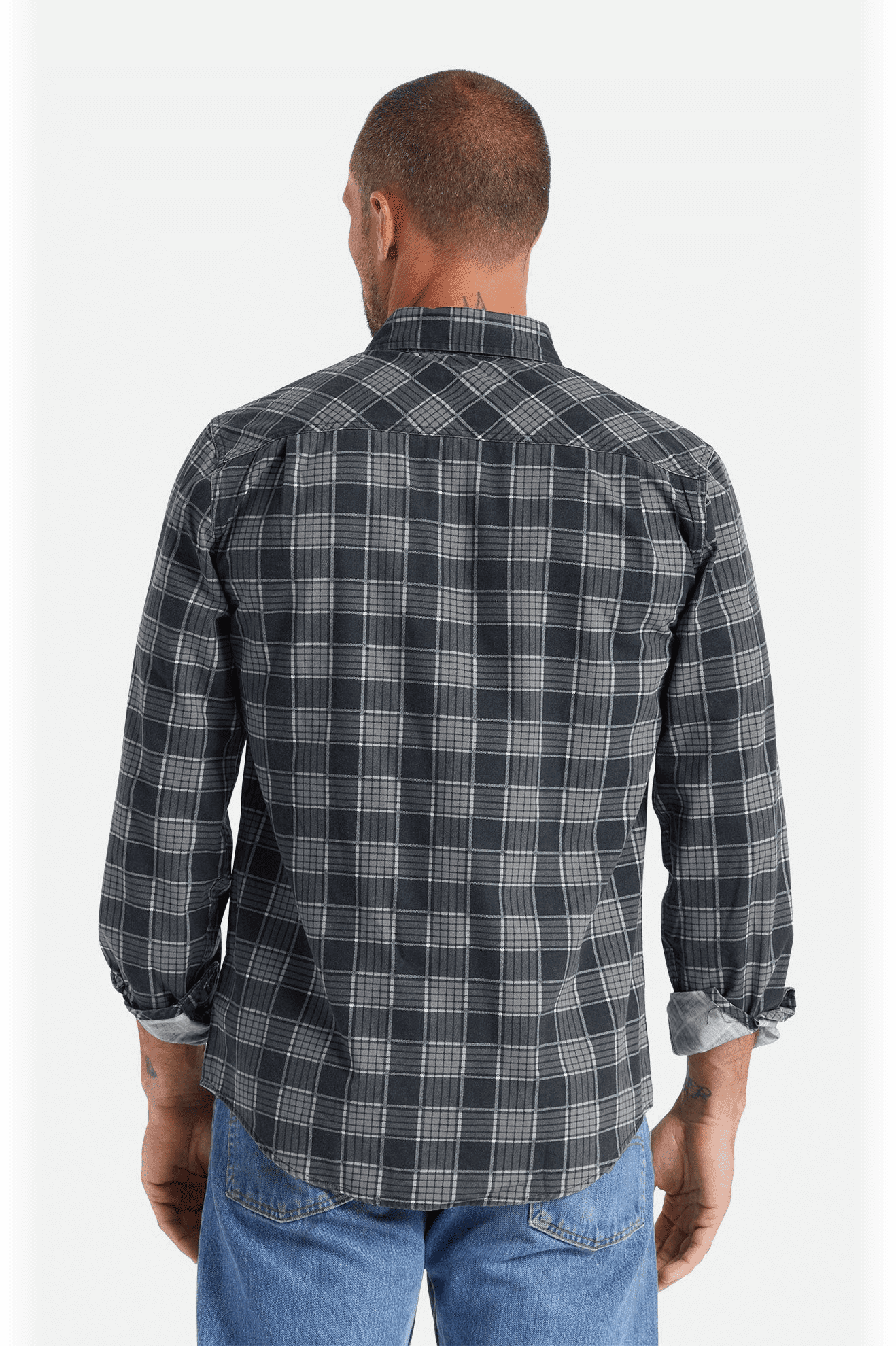 BRIXTON - BOWERY SUMMER WEIGHT L/S WVN - BLACK/PEBBLE